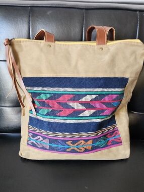 Artisan Rachel Elise Studio Hand-Woven Textile Canvas Tote Shoulder Bag Vegan
